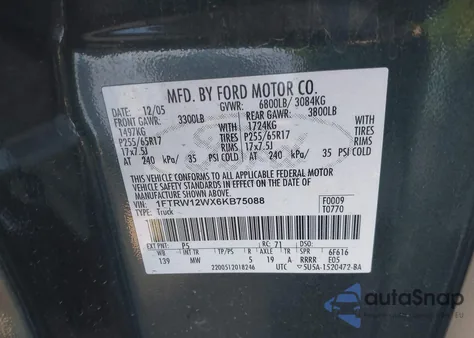 2006 Ford F-150 Xlt z USA, uszkodzony, nr VIN 1FTRW12WX6KB75088